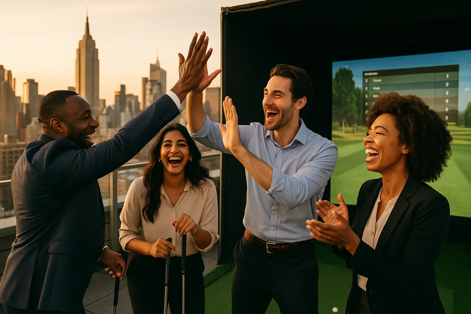 Golf simulator team building event in NYC